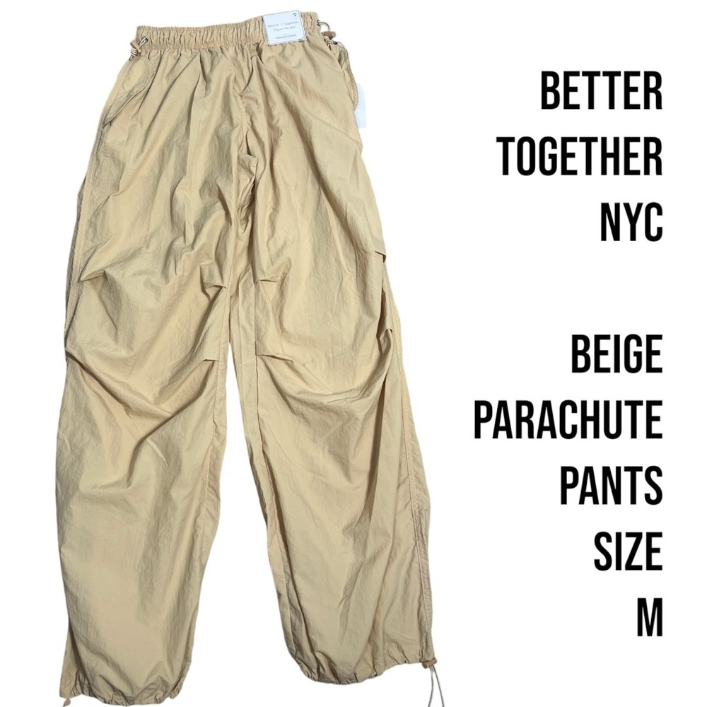 Better Together NYC Beige Cream Parachute Joggers Size Medium y2k retro - Picture 2 of 8